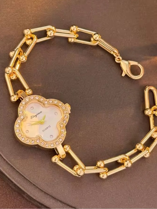 Anthropologie Gold Crystal-Trim Clover Bracelet Watch main image 4